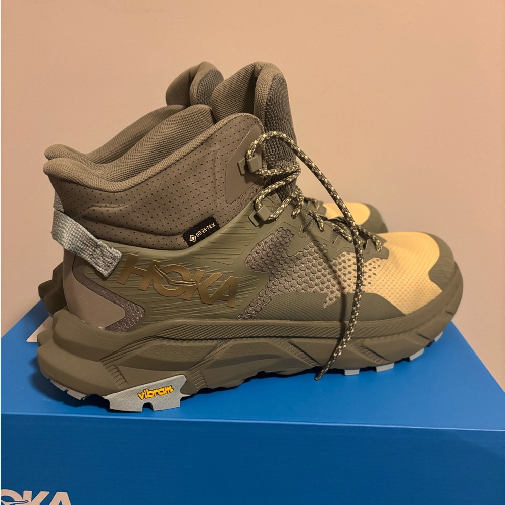 Hoka High-Top Trail Shoes in Olive and Beige - Picture 3 of 5